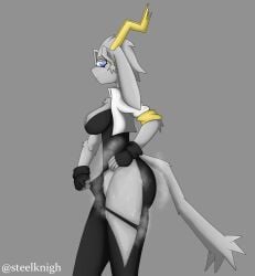1girls anthro blue_eyes blush bunny_girl catgirl clothed female furry goat_girl gray_body gray_fur horns long_tail looking_at_viewer peeking_out peeping pseudoregalia showing_off simple_background steam steaming_body steelknigh sweating sweaty sybil_(pseudoregalia) tail watermark