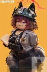 1girls brown_hair bulletproof_vest dog_ears dog_girl dog_tail military_uniform reference_image request roblox roblox_avatar robloxian small_breasts thick_ass thick_thighs