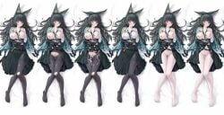 animal_ear_fluff animal_ears aqua_jacket black_dress black_hair black_necktie black_pantyhose black_skirt blunt_bangs blush breasts butuo_(butuo13) collared_shirt cum cum_in_pussy cum_on_body cum_on_hair cum_on_stomach dress female finger_to_mouth fox_ears fox_girl gauntlets highres hoshimi_miyabi jacket large_breasts long_hair lying necktie nipples on_stomach open_clothes open_jacket pantyhose pussy red_eyes shirt single_gauntlet skirt torn_clothes torn_pantyhose white_shirt zenless_zone_zero