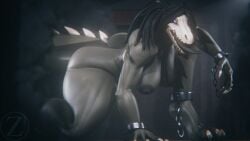 1girls 3d black_hair chains monster monster_girl scp-682 scp_foundation skull_head tail tongue tongue_out zsphere3d