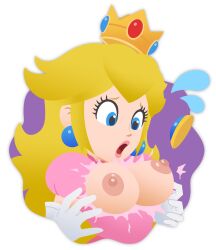 1girls accurate_art_style blonde_hair blue_eyes breasts breasts breasts crown edited female female female_only hexanne official_style princess_peach starveil_(artist) style_imitation style_parody super_mario_party_jamboree surprised_expression