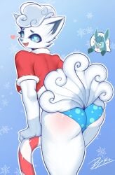 1girls alolan_vulpix ambiguous_gender anthro black_nose blood blush burgerkiss candy candy_cane canine cheek_tuft duo ear_tuft eeveelution eyelashes female female_focus food fur furry furry_only glaceon heart heart looking_at_viewer looking_back mammal nintendo nosebleed open_mouth pokemon pokemon_(species) pussy rear_view signature simple_background snowflake solo_focus standing symbol_shaped_pupils tail text thick_thighs tuft unusual_pupils url video_games vulpix watermark