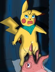 anatomically_correct animal_genitalia animal_penis ball_sucking balls cock_and_ball_torture feral male nintendo octillery oral penis pikachu pokemon pokemon_mystery_dungeon roseee scarf sex sheath sucking water