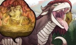 abbie_(heckineatcha) acidic anal anal_sex anthro anthro_on_anthro anthro_penetrated anthro_penetrating anthro_penetrating_anthro bodily_fluids brown_body brown_horn brown_scales burping cheek_spikes cid_(acidic) cutaway day domestic_cat dragon duo erection eyelashes facial_spikes fangs felid feline felis feral fur genitals green_eyes grey_body grey_fur hi_res horn humanoid_genitalia humanoid_penis inside_stomach lagomorph leporid looking_at_viewer male male/male male_penetrated male_penetrating male_penetrating_male mammal mane mythological_creature mythological_scalie mythology narrowed_eyes nevolsky nude open_mouth outside penetration penile penile_penetration penis penis_in_ass plant rabbit red_eyes red_mane saliva saliva_string scales scalie sex spikes spikes_(anatomy) stomach_acid striped_legs teeth tongue tongue_out tree vore white_body white_fur white_scales