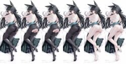 animal_ear_fluff animal_ears aqua_jacket black_dress black_hair black_necktie black_pantyhose black_skirt blunt_bangs blush breasts butuo_(butuo13) chest_sarashi cum cum_in_pussy cum_on_body cum_on_hair cum_on_stomach dress female finger_to_mouth fox_ears fox_girl gauntlets highres hoshimi_miyabi jacket large_breasts long_hair lying necktie nipples on_stomach open_clothes open_jacket pantyhose pussy red_eyes sarashi single_gauntlet skirt torn_clothes torn_pantyhose unworn_skirt zenless_zone_zero