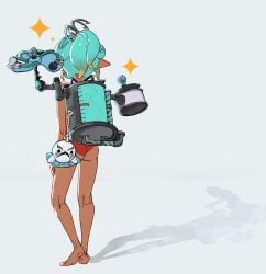 back_view mechanic_(splatoon_raiders) simple_background slaurpy splatoon splatoon_raiders topless white_background