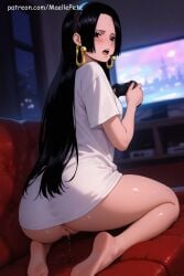 ai_assisted ai_generated anime beautiful beauty blush boa_hancock breasts couch cozy cute dark dripping_pussy embarrassed feet female flat_belly foot_fetish game_controller gamer_girl gaming girl girly high_resolution highres human kneeling kneeling_female long_hair looking_at_viewer looking_back love maellepetite medium_breasts naked night nude nude_female oil oiled oiled_body oiled_skin one_piece open_mouth oversized_clothes partially_clothed petite petite_body petite_female pose shiny_skin shirt shy sitting_down skinny slim slim_waist small_breasts sofa t-shirt tv uncensored viewed_from_behind wet wet_pussy young