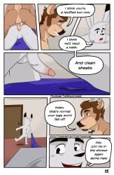 2024 after_anal anthro anthro_on_anthro antlers anus arctic_hare artist_name backsack balls bedding bedroom bedroom_sex biped blue_eyes bodily_fluids brown_body brown_fur brown_hair close-up colored comic cum cum_drip cum_on_sheets cum_string deer dialogue dirty_talk dripping duo english_text erection feet francis_(gearfox98) fur gearfox98 genital_fluids genital_shot genitals glans green_eyes grey_body grey_fur hair hare hector_(gearfox98) hi_res horn humanoid_feet humanoid_genitalia humanoid_penis inside interspecies lagomorph laugh leporid male male/male mammal page_number penis penis_shot perineum plantigrade shaking short_hair short_tail smile sore speech_bubble tail talking_to_another teeth text toes url vein veiny_penis