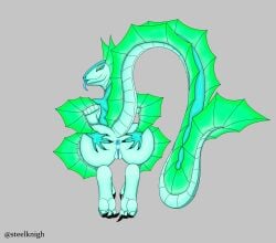 1girls anthro ass_focus back_view backside big_ass big_breasts big_butt blue_body digitigrade furry green_eyes lizard_girl lizard_humanoid long_tail looking_at_viewer oc reptile reptile_girl reptile_humanoid scalie scalie_female scalie_humanoid sharp_claws sharp_nails simple_background spread_anus spread_ass steelknigh tail tongue_out watermark