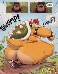 2025 absurd_res anthro anthro_on_anthro anthro_on_bottom anthro_on_top anus armband ass bear bearafterall belly big_butt bodily_fluids bowser bracelet breath bubble_butt butt_slam claws collar comic day death_by_snu_snu dialogue duo emanata english_text eyebrows face_in_ass facesitting hair hi_res horn huge_butt huge_thighs jan_(bearafterall) jewelry koopa looking_back love_handles lying male male/male male_on_bottom male_on_top mammal mario_bros moobs motion_lines multiple_scenes narrowed_eyes nintendo nipples non-mammal_nipples nude on_back on_bottom on_top onomatopoeia outside overweight overweight_anthro overweight_male scalie shadow shell sitting sitting_on_another size_difference sound_effects spiked_armband spiked_bracelet spiked_collar spiked_shell spiked_tail spikes spikes_(anatomy) standing super_smash_bros. sweat tail teeth text thick_thighs