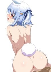 1boy animal_ear_fluff animal_ears anus ass back blue_hair blush breasts carrot_hair_ornament censored commentary completely_nude female food-themed_hair_ornament fuyumi_kazuki hair_ornament hair_ribbon highres hololive looking_at_viewer looking_back multicolored_hair nude open_mouth orange_eyes penis pussy rabbit_ears rabbit_girl rabbit_tail ribbon sex sex_from_behind short_eyebrows short_hair small_breasts straight streaked_hair sweat tail two_side_up usada_pekora vaginal_penetration virtual_youtuber white_hair
