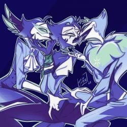 2025 andrealphus_(helluva_boss) anthro arms_tied avian bird bodily_fluids bondage bound clothed clothing collar demon digital_drawing digital_media ear_piercing ear_ring fingering fingering_partner french_kissing group helluva_boss hi_res kissing lgbt_pride male male/male owl owl_demon piercing pride_colors questionable_consent ring_piercing saliva sex spread_legs spreading stolas_(helluva_boss) tinycaterpillar trio vassago_(helluva_boss) vincian_pride_colors