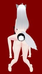 ashley_roquefort ashleyvt92 black_hair cat_ears cat_girl cat_tail female nipples nude pink_nipples red_eyes tagme tattoos two_girls vroid white_hair