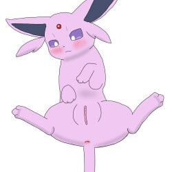 1:1 1girls anus ass_up blush clitoris digital_media_(artwork) eeveelution espeon feline female female_focus female_only feral furry genitals hi_res interspecies lying mammal nintendo nude on_back pokemon pokemon_(species) purple_eyes purple_fur pussy simple_background solo solo_focus spread_legs tagme tail vagina video_games