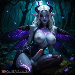 ai_generated exposed_breasts fairy fairy_wings futa_sans_pussy futanari glowing_eyes glowing_markings horns intersex markings naikedart penis solo stable_diffusion testicles white_hair wings