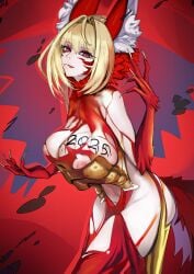 big_breasts demon_girl female female_only fox_ears kaiserart long_hair long_nails long_sleeves nero_claudius_(fate)_(all) nipples taller_female taller_girl whore_of_babylon whore_of_babylon_(fate)