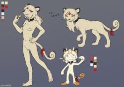 2025 3_toes 4_toes 5_fingers anthro areola blonde_hair breasts collar collar_only digital_media_(artwork) feet female feral fingers front_view fur generation_1_pokemon genitals hair hand_on_hip hi_res looking_at_viewer meowth model_sheet navel nintendo nipples nude nude_anthro nude_female persian_(pokemon) pokemon pokemon_(species) pussy red_eyes sealer4258 simple_background smile solo standing tail tan_body tan_fur tan_tail teeth toes vulva