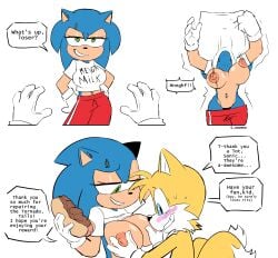 breasts breasts_out dialogue english_text eyebrow_piercing female fox furry furry_only gloves groping groping_breasts hedgehog male male/female miles_tails_prower muttgirl navel_piercing nipples rule_63 shirt shorts shorts_down smommo sonic_(series) sonic_the_hedgehog sonic_the_hedgehog_(series) speech_bubble straight tails tails_the_fox topless_female undressing