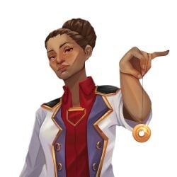 1girls ai_generated arcane brown_hair brown_skin clothed clothing coin coin_on_string female female female_focus female_only glasses holding_object holding_pendulum holed_coin hypnosis hypnotizing_viewer league_of_legends looking_at_viewer mind_control pendant pendulum safe safe_for_work short_hair sky_young solo solo_female solo_focus
