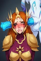 1futa1girl ai_generated blood_drip blood_on_face ear_penetration guro imminent_death kindred league_of_legends leona_(league_of_legends) raped raped_by_futa revenant_ai skull_flossing skull_fucking