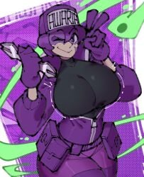 1girls awaria big_breasts breasts clothed clothed_female clothing cloudiel female female_only hat hips looking_at_viewer one_eye_closed skin_tight smile smiling smiling_at_viewer solo solo_female thighs ula_usterka uniform utility_belt wink winking_at_viewer wrench