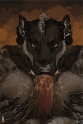 ambiguous_gender anthro big_breasts big_claws bodily_fluids breast_grab breast_play breast_squish breasts bust_portrait claws cropped_ears duo facial_piercing fangs fellatio female fluid_on_breasts genital_fluids genitals hand_on_breast hi_res humanoid_genitalia humanoid_penis hyena lamanstin leaking_precum long_nails looking_at_viewer male male/female mammal markings natural_colors nipple_piercing nipples oral penile penis piercing portrait precum scar sex spots spotted_hyena spotted_markings squish sucking teeth titjob tusks wet