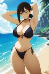 1girls ai_generated bikini blue_bikini chainsaw_man higashiyama_kobeni large_breasts solo swimsuit