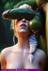 1boy 1girls absurdly_large_cock ai_generated azataai cant_see_the_haters cock_worship day female flaccid flaccid_penis forest goblin goblin_(warcraft) goblin_male horde_(warcraft) human human_(warcraft) human_female in_love_with_cock interspecies jaina_proudmoore light-skinned_female light_skin looking_up male male/female open_mouth outdoors penis penis_on_face precum_drip tongue_out world_of_warcraft