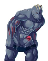 1boy bara erection humanoid_penis machoke male male_only muscles muscular nintendo nuroi pecs penis pokemon pokemon_(species) solo undressing