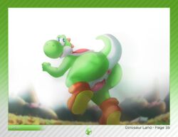 1boy 2016 4_fingers absurd_res anthro anus blue_eyes border clothing english_text footwear green_scales happy hi_res looking_back male male_only mario_(series) nintendo outside penis rear_view scales scalie shoes simple_background slit solo text ursofofinho video_games white_background yoshi yoshi's_island