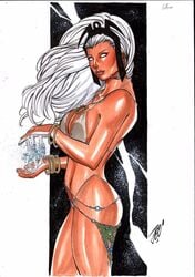 1girls amulet big_breasts bikini bra breasts busty crown curvy dark-skinned_female ed_benes_studio electricity female female_only fully_clothed grey_bikini headpiece homo_superior human joe_lima lightning long_hair marvel marvel_comics mutant necklace ororo_munroe panties revealing_clothes solo storm_(x-men) superheroine swimsuit tornado voluptuous white_eyes white_hair x-men