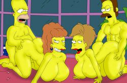 1boy 2girls 4_fingers ahe_gao amber_simpson ass ass_grab big_ass big_breasts bite biting_lip breasts cheating cheating_husband doggy_style drunk earrings female ginger_flanders homer_simpson honeymoon huge_ass huge_breasts husband husband_and_wife lipstick male maxtlat multiple_females multiple_males ned_flanders open_mouth sex straight teeth the_simpsons tongue tongue_out wife yellow_skin