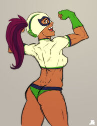 brown_eyes brown_skin buena_girl dark-skinned_female dark_skin female female_only latina mascara mucha_lucha muscular muscular_female pumpkinsinclair purple_hair solo wrestler wrestling