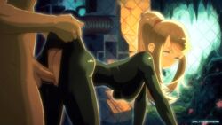 all_fours animated anus bent_over blonde_hair blue_eyes bodysuit bouncing_breasts cfnm cloth_grab doggy_style female from_behind gif male metroid nintendo penis ponytail pussy saltyicecream samus_aran scrunchie sex shiny shiny_suit smile straight tied_hair torn_bodysuit uncensored vaginal_penetration zero_suit_samus