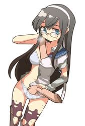 black_hair blue_eyes dokan_(dkn) glasses groping kantai_collection ooyodo_(kantai_collection) tagme torn_clothes underwear