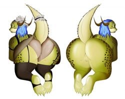 2016 anthro argonian ass big_ass blue_hair brown_horn clothed clothing color female green_scales hair half-closed_eyes horn huge_ass kneeling lifts-her-tail lingerie long_hair looking_at_viewer looking_back lusty_argonian_maid maid_uniform nightmare-arts nude pussy raised_tail rear_view red_eyes scales scalie simple_background skirt solo the_elder_scrolls underwear uniform video_games voluptuous white_background yellow_sclera