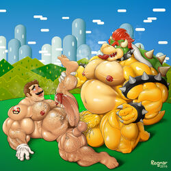 2boys anal anal_sex animal_genitalia anthro ass balls bara barefoot belly big_penis blue_eyes blush body_hair bottomless bowser brown_hair chest_hair claws clothed clothing cloud collar cum duo facial_hair fangs full_body gay gloves grass hair hand_on_leg happy_trail heart hill huge_cock human hyper hyper_penis kneeling koopa larger_male lying male male_only mammal mario mario_(series) missionary_position mountain multiple_boys muscular muscular_male nintendo nipple_piercing nipples nude on_back orgasm outdoors pecs penetration penis piercing precum red_eyes red_hair regnar reptile scalie sex size_difference smaller_male spike_collar spiked_armlet spiked_bracelet super_mario_bros. tongue tongue_out topless turtle vein veiny_penis video_games yaoi