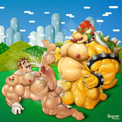 2boys anal anal_sex animal_genitalia anthro ass balls bara barefoot belly big_penis blue_eyes blush body_hair bottomless bowser breath brown_hair chest_hair claws closed_eyes clothed clothing cloud collar cum cum_everywhere cum_in_ass cum_inside cum_on_face duo facial_hair fangs full_body gay gloves grass hair hand_on_leg happy_trail heart hill huge_cock human hyper hyper_penis kneeling koopa larger_male lying male male_only mammal mario mario_(series) messy missionary_position mountain multiple_boys muscular muscular_male nintendo nipple_piercing nipples nude on_back orgasm outdoors pecs penetration penis piercing precum red_eyes red_hair regnar reptile scalie sex size_difference smaller_male smoke spike_collar spiked_armlet spiked_bracelet super_mario_bros. tongue tongue_out topless turtle vein veiny_penis video_games yaoi