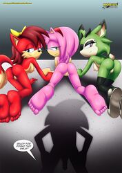 3girls amy_rose barefoot clove_the_pronghorn feet fiona_fox furry furry_only green_fur humanoid_feet mess_3 mobian_(species) mobius_unleashed nude pussy sega sonic_(series) sonic_the_hedgehog_(archie) sonic_the_hedgehog_(series) tagme toes