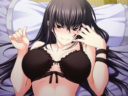 black_bra black_hair bra breasts female kawakami_momoyo large_breasts long_hair maji_de_watashi_ni_koi_shinasai! pointy_chin red_eyes smile solo