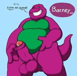 1boy anthro balls barney_and_friends barney_the_dinosaur dinosaur erection humanoid_penis male male_only penis round_balls solo uncut wolfblade