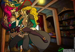 1futa 1girls alx_(fuckit) blonde_hair breasts capcom crossover dickgirl dress futa_on_female futanari hair hat headgear intersex league_of_legends long_hair marvel_vs._capcom marvel_vs._capcom_2 miss_fortune nipples penis pink_hair pirate pussy ruby_heart sex standing_sex url vaginal_penetration yuri