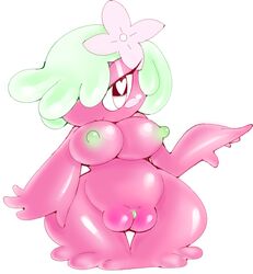 <3_eyes big_breasts blush breasts clitoris erect_nipples exed_eyes eyelashes female flower food_creature gelatin goo green_hair green_nipples hair heart jellily jello nipples plant plump_labia pussy slightly_chubby solo thigh_gap wide_hips