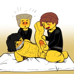 3boys cole_(ninjago) erection jay_(ninjago) lego male_only multiple_boys ninjago nude penis restrained sex shimotsuki_kitsune the_lego_group yaoi zane_(ninjago)