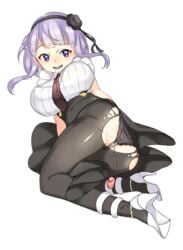 1girls arami_o_8 blush breasts dagashi_kashi female female_only high_heels large_breasts purple_hair saliva shidare_hotaru short_hair skirt solo thighhighs vibrator