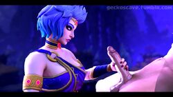 3d animated blue_eyes blue_hair cfnm discordia_(smite) erection european_mythology geckoscave handjob hi-rez_studios makeup mythology night no_sound nude penis roman_mythology short_hair smite testicles video