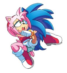 2016 amy_rose anthro boots breasts coolblue exposed_torso female fingering footwear furry half-closed_eyes handwear hedgehog male mammal manual on_top panties sex sonic_(series) sonic_the_hedgehog sweat tears underwear