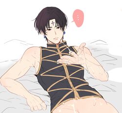 1boy adult black_hair chrollo_lucilfer clothed_male cum cum_on_body hunter_x_hunter male_only solo tagme yaoi