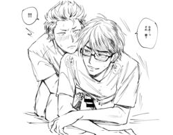 2boys ace_of_diamond anal erection glasses kuramochi_youichi miyuki_kazuya monochrome multiple_boys penetration penis sex undressing yaoi