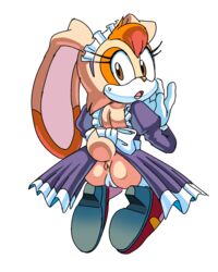 2016 anthro anus ass clothing coolblue female fur furry furry_only high_heels lagomorph looking_at_viewer looking_back maid_uniform mammal mature_female pussy rabbit rear_view sonic_(series) surprised tail uniform vanilla_the_rabbit